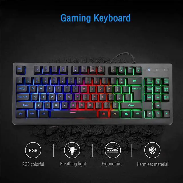 Alt view image 2 of 7 - RGB 87 Keys Gaming Keyboard and Backlit Mouse Combo,BlueFinger USB Wired Rainbow Keyboard,Gaming Keyboard Set for Laptop PC Computer Game and Work