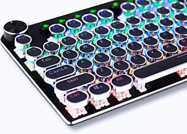 Alt view image 6 of 7 - MK13 RGB Mechanical Keyboard Retro Gaming Keyboard-Blue Switches-LED Backlit -Silver-Plating-2 Knob and 12 Multimedia Buttons-104 Round Key Illuminated Keyboard for PC Gaming and MAC (MK13 Black)