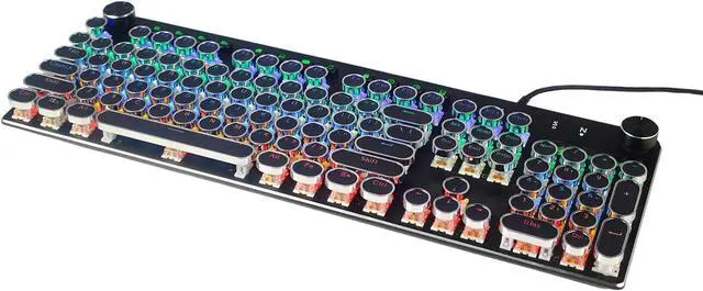 Alt view image 2 of 7 - MK13 RGB Mechanical Keyboard Retro Gaming Keyboard-Blue Switches-LED Backlit -Silver-Plating-2 Knob and 12 Multimedia Buttons-104 Round Key Illuminated Keyboard for PC Gaming and MAC (MK13 Black)