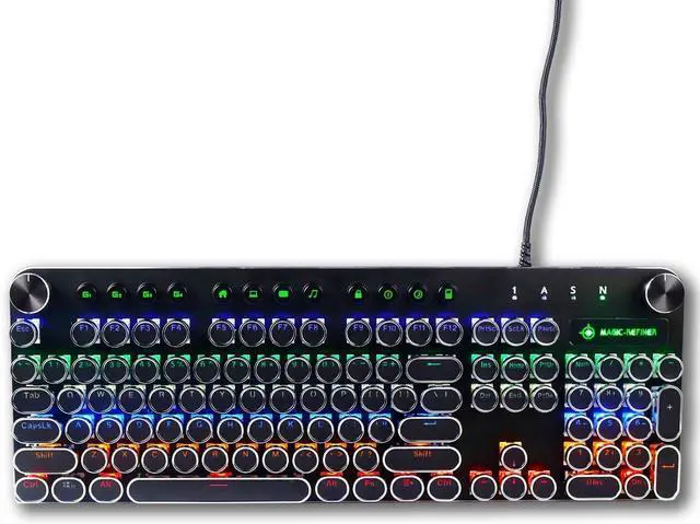 Main image of MK13 RGB Mechanical Keyboard Retro Gaming Keyboard-Blue Switches-LED Backlit -Silver-Plating-2 Knob and 12 Multimedia Buttons-104 Round Key Illuminated Keyboard for PC Gaming and MAC (MK13 Black)