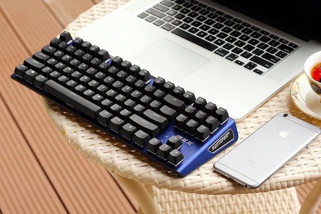 Rantopad MXX Mechanical Gaming Keyboard - 87 Keys,White Backlit, Blue  Switches, Blue Aluminum Cover, N-Key Rollover