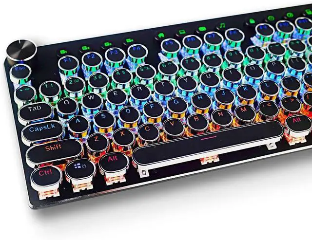 Alt view image 5 of 7 - MK13 RGB Mechanical Keyboard Retro Gaming Keyboard-Blue Switches-LED Backlit -Silver-Plating-2 Knob and 12 Multimedia Buttons-104 Round Key Illuminated Keyboard for PC Gaming and MAC (MK13 Black)