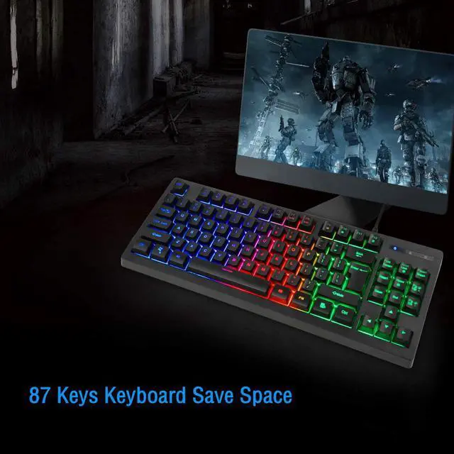 Alt view image 5 of 7 - RGB 87 Keys Gaming Keyboard and Backlit Mouse Combo,BlueFinger USB Wired Rainbow Keyboard,Gaming Keyboard Set for Laptop PC Computer Game and Work