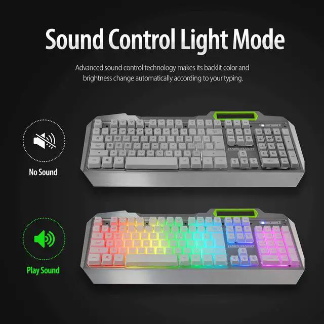 Alt view image 6 of 7 - RGB LED Backlit Gaming Keyboard with Anti-ghosting, Light up Keys Multimedia Control, USB Wired Waterproof Metal Keyboard for PC Games Office (Silver&White)