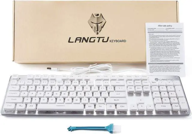 Alt view image 7 of 7 - LANGTU Membrane Gaming Keyboard, Rainbow LED Backlit Quiet Keyboard for Office, USB Wired All-Metal Panel 25 Keys Anti-ghosting Computer Keyboard 104 Keys - L1 White/Silver