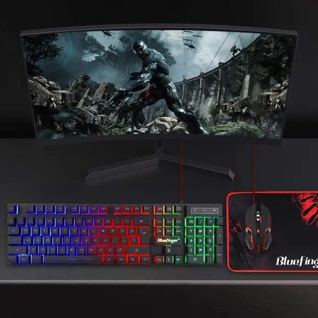 Alt view image 2 of 7 - BlueFinger RGB Gaming Keyboard and Backlit Mouse Combo, USB Wired, LED Gaming set for Laptop PC Computer Game and Work