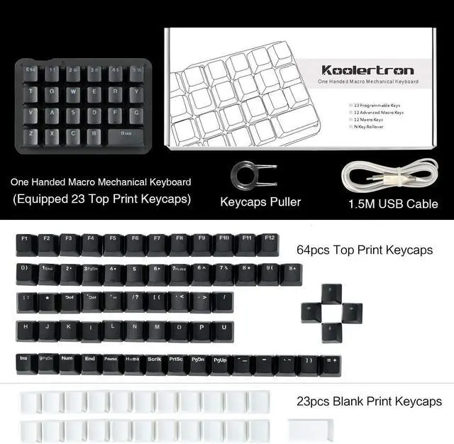 Alt view image 7 of 7 - Koolertron One Handed Macro Mechanical Keyboard, Blue LED Backlit Portable Mini One-Handed Mechanical Gaming Keypad 23 Fully Programmable Keys Red Switches (Blue Backlit/Red switches)