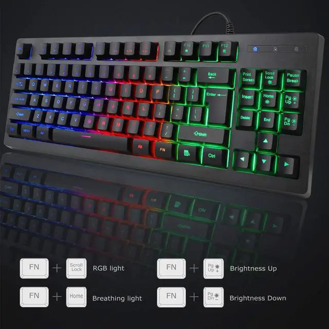 Alt view image 3 of 7 - RGB 87 Keys Gaming Keyboard and Backlit Mouse Combo,BlueFinger USB Wired Rainbow Keyboard,Gaming Keyboard Set for Laptop PC Computer Game and Work