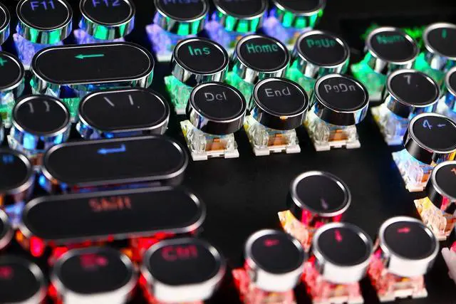 Alt view image 7 of 7 - MK13 RGB Mechanical Keyboard Retro Gaming Keyboard-Blue Switches-LED Backlit -Silver-Plating-2 Knob and 12 Multimedia Buttons-104 Round Key Illuminated Keyboard for PC Gaming and MAC (MK13 Black)