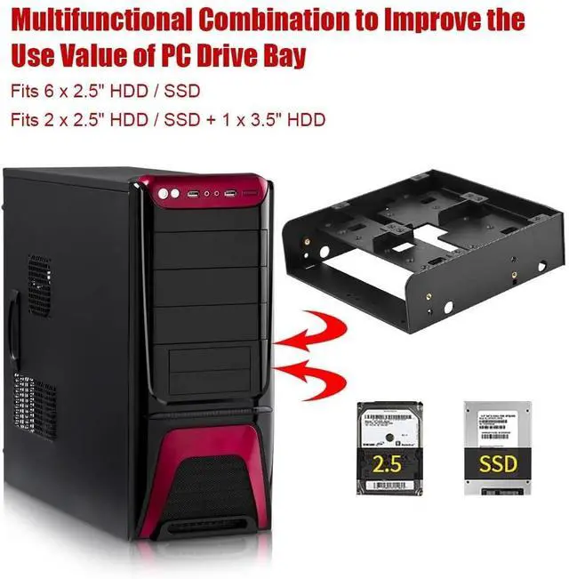Alt view image 4 of 7 - Zerone 5.25'' to 3.5''/ 2.5'' Bay Adapter 5.25" Floppy-Drive to Dual 2.5 x 3.5 HDD/SSD Bay Cover Computer Mounting Bracket Kit for PC