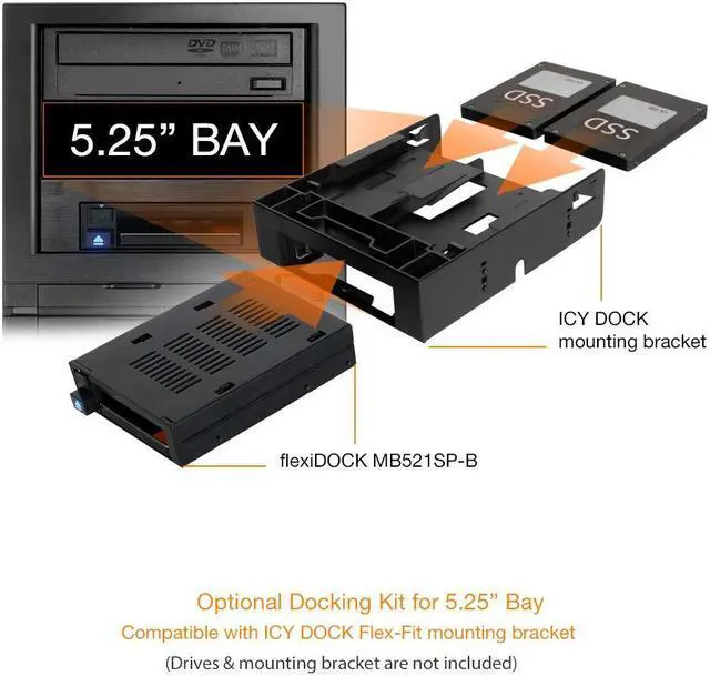 Alt view image 6 of 6 - ICY DOCK 2.5” SSD Dock Trayless Hot-Swap SATA/SAS Mobile Rack for Ext 3.5” Bay - flexiDOCK MB521SP-B