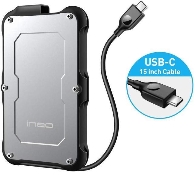 ineo 2.5 USB 3.1 Gen2 Type C Rugged Waterproof Shockproof External Hard  Drive Enclosure for 2.5 inch 9.5mm & 7mm SATA HDD SSD (USB 3.1 Gen 2 Type  C) [C2580c] 