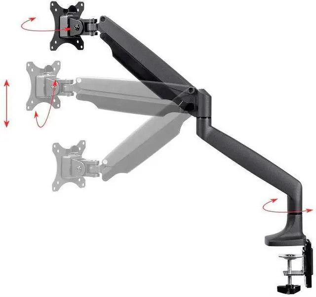 Main image of Monoprice Smooth Full Motion Single Monitor Adjustable Gas Spring Desk Mount - Black For Large Screens, Supports Up To 34 inch Monitors, 19.8 LBS Display Weight - Workstream Collection