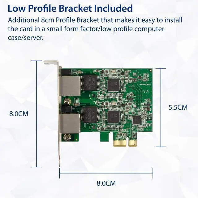 Alt view image 5 of 6 - Syba Dual 2.5 Gigabit Ethernet PCI Express PCI-E Network Controller Card 10/100/1000/25000 Mbps RJ45 LAN Adapter Low Profile Bracket