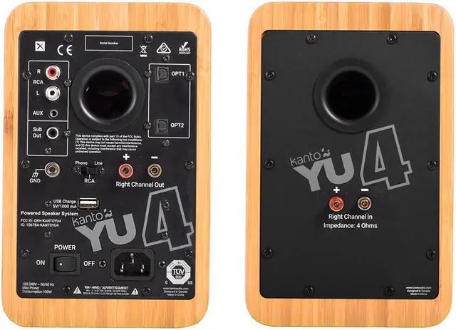 Alt view image 13 of 20 - Kanto YU4 Powered Bookshelf Speakers with Built-In Bluetooth - Pair (Bamboo)