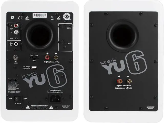 Alt view image 7 of 11 - Kanto YU6 Powered Bookshelf Speakers with Built-In Bluetooth - Pair (Matte White)