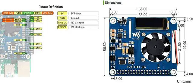 Alt view image 7 of 7 - waveshare POE HAT (B) for Raspberry Pi 4B/3B+,Power Over Ethernet HAT,Support 802.3af PoE Network,802.3af Power-Sourcing Equipment Required