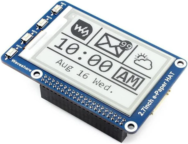 Main image of Waveshare 2.7inch E-Ink Display HAT Compatible with Raspberry Pi 4B/3B+/3B/2B/B+/A+/Zero/Zero W/WH/Zero 2W Series Boards 264x176 Resolution SPI Interface