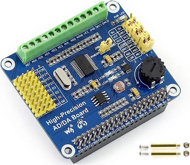 Main image of High-Precision AD/DA Expansion Board for Raspberry Pi 4B/3B+/3B/2B/Zero/W/Zero WH and Jetson Nano,Add High-Precision AD/DA Functions to Pi. Onboard ADS1256 8-CH 24bit ADC and DAC8532 2-CH 16bit DAC