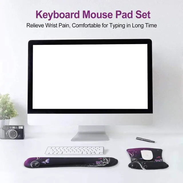 Alt view image 2 of 7 - ToLuLu Keyboard Wrist Rest Pad Ergonomic Mouse Pad Set, Mouse Pad for Computer Laptop, Non Slip Mousepad Keyboard Wrist Support with Raised Memory Foam for Easy Typing Pain Relief, Purple Butterfly