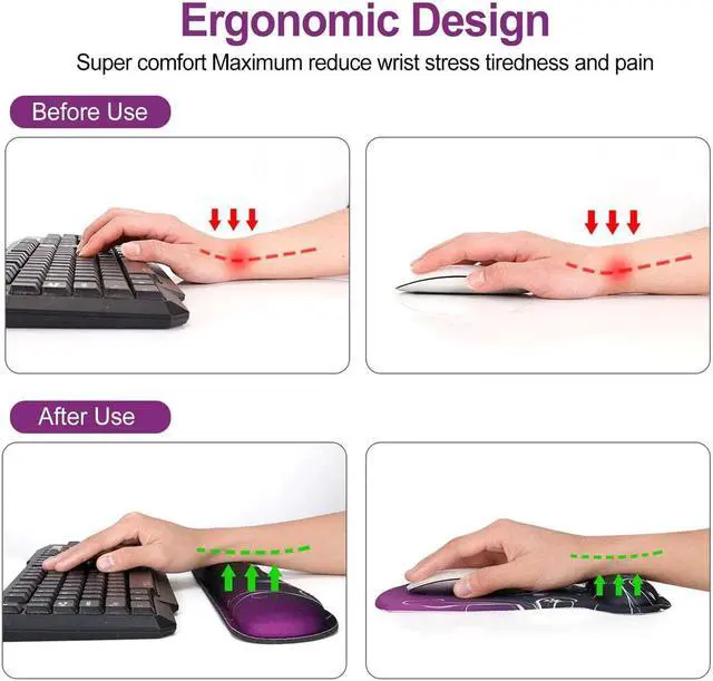Alt view image 4 of 7 - ToLuLu Keyboard Wrist Rest Pad Ergonomic Mouse Pad Set, Mouse Pad for Computer Laptop, Non Slip Mousepad Keyboard Wrist Support with Raised Memory Foam for Easy Typing Pain Relief, Purple Butterfly