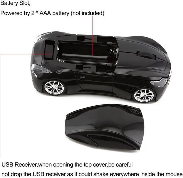 Alt view image 4 of 7 - ECOiNVA Wireless Sports Car Mouse Desktop Laptop Computer Optical Mouse Mice AAA Battery Nano USB 2.4GHz Gaming Mouse (Black)