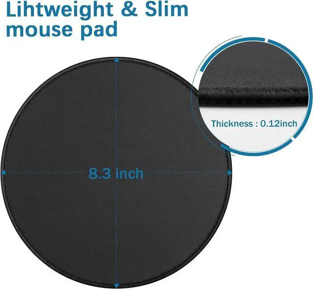 Alt view image 2 of 7 - Round Mouse Pad with Stitched Edge Premium-Textured Non-Slip Rubber Base Mouse Mat Mousepad for Office & Home Black (8.7 x 8.7 x 0.12Inch)