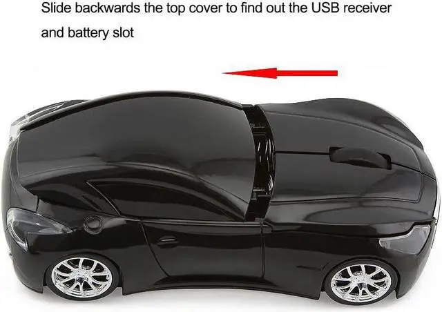 Alt view image 5 of 7 - ECOiNVA Wireless Sports Car Mouse Desktop Laptop Computer Optical Mouse Mice AAA Battery Nano USB 2.4GHz Gaming Mouse (Black)