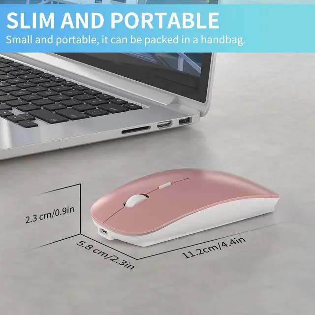 Alt view image 6 of 6 - 2.4GHz Wireless Bluetooth Mouse, 3 Adjustable DPI, Dual Mode Slim Rechargeable Wireless Mouse Silent USB Mice,Compatible for Laptop Windows Mac Android MAC PC Computer (Rose Gold)