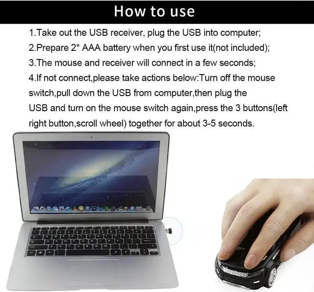 Alt view image 6 of 7 - 3C Light Car Mouse Wireless 2.4GHz Cool Sport SUV Car Shape Mouse Optical Mice 1600 DPI with USB Receiver Suitable for PC/Computer/Laptop (Black)