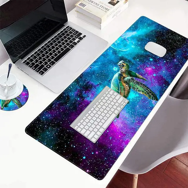 Alt view image 3 of 6 - Extended Large Gaming Mouse Pad with Stitched Edges, XXL Mouse Pad Large (31.5x11.8 Inch) w/ Brilliant Design, Desk Mat Keyboard Pad with Anti Slip Base, Multifunctional Desk Pad - Galaxy Turtle