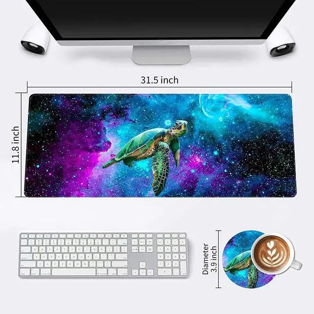 Alt view image 2 of 6 - Extended Large Gaming Mouse Pad with Stitched Edges, XXL Mouse Pad Large (31.5x11.8 Inch) w/ Brilliant Design, Desk Mat Keyboard Pad with Anti Slip Base, Multifunctional Desk Pad - Galaxy Turtle