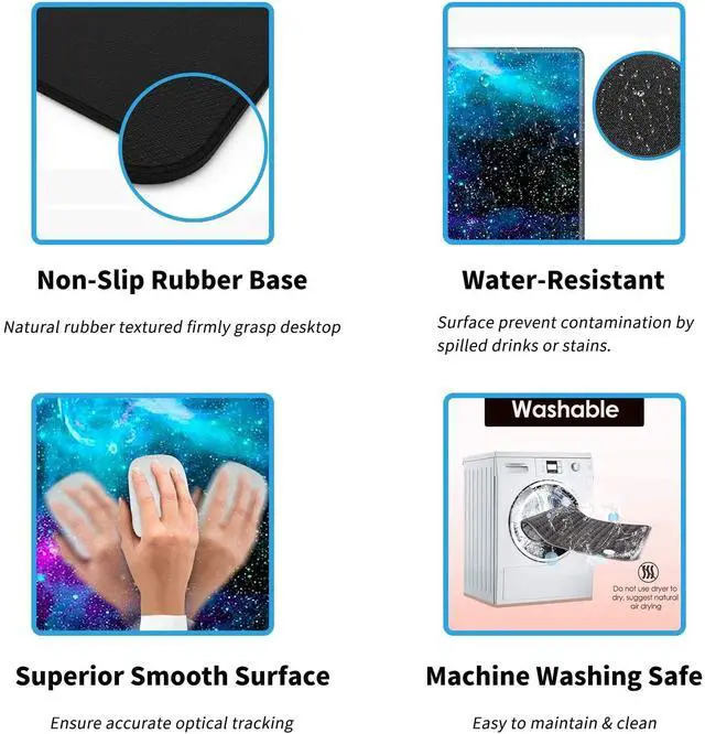 Alt view image 5 of 6 - Extended Large Gaming Mouse Pad with Stitched Edges, XXL Mouse Pad Large (31.5x11.8 Inch) w/ Brilliant Design, Desk Mat Keyboard Pad with Anti Slip Base, Multifunctional Desk Pad - Galaxy Turtle
