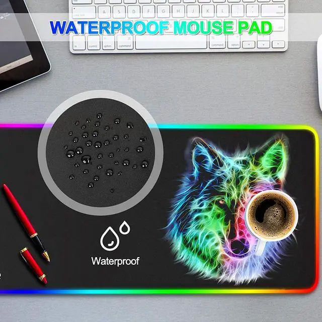Alt view image 5 of 7 - RGB Gaming Mouse Pad - 14 Light Modes Extended Computer Keyboard Mat Anime LED Mouse Pad LargeHigh-Performance Mouse Pad Optimized for Gamer 31.5 X 12in (Wolf Mouse pad)