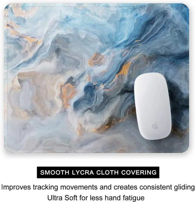 Alt view image 4 of 7 - Mouse Pad 12 x 10 in Art Marble Theme Computer Mouse Pad for Desk Premium-Textured Non-Slip Rubber Stitched Edges Waterproof Square Mouse Mat for Gaming Work Wireless Mice Blue