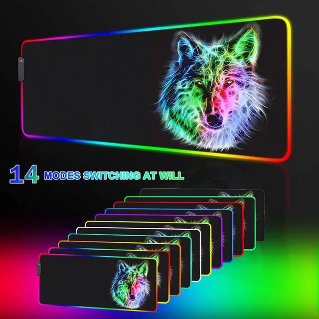 Alt view image 6 of 7 - RGB Gaming Mouse Pad - 14 Light Modes Extended Computer Keyboard Mat Anime LED Mouse Pad LargeHigh-Performance Mouse Pad Optimized for Gamer 31.5 X 12in (Wolf Mouse pad)