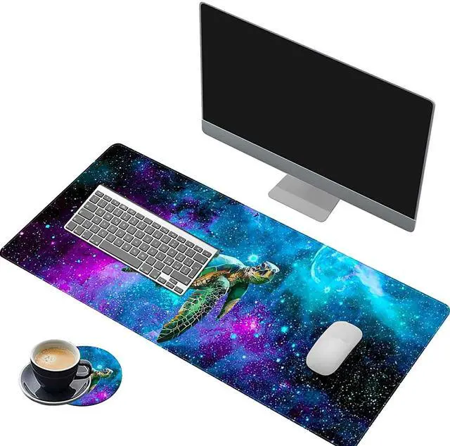Alt view image 6 of 6 - Extended Large Gaming Mouse Pad with Stitched Edges, XXL Mouse Pad Large (31.5x11.8 Inch) w/ Brilliant Design, Desk Mat Keyboard Pad with Anti Slip Base, Multifunctional Desk Pad - Galaxy Turtle