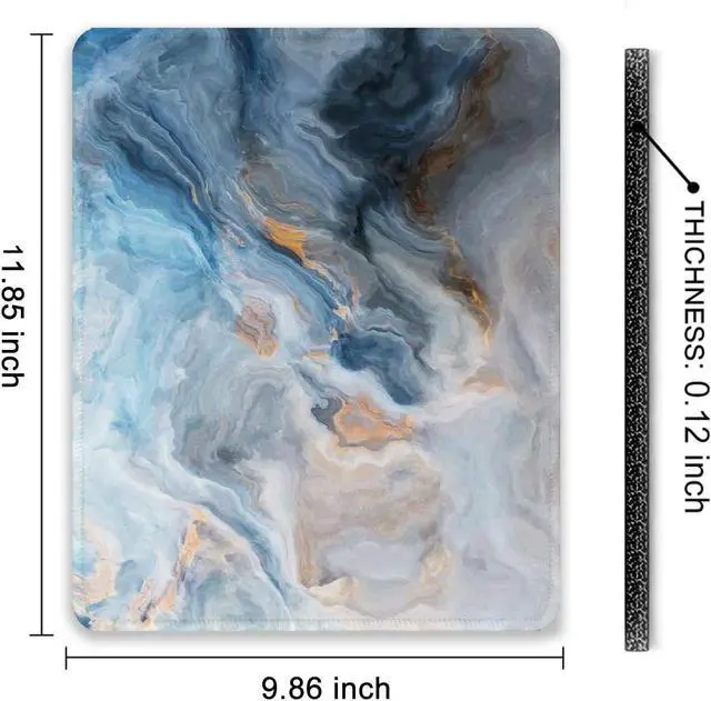 Alt view image 7 of 7 - Mouse Pad 12 x 10 in Art Marble Theme Computer Mouse Pad for Desk Premium-Textured Non-Slip Rubber Stitched Edges Waterproof Square Mouse Mat for Gaming Work Wireless Mice Blue