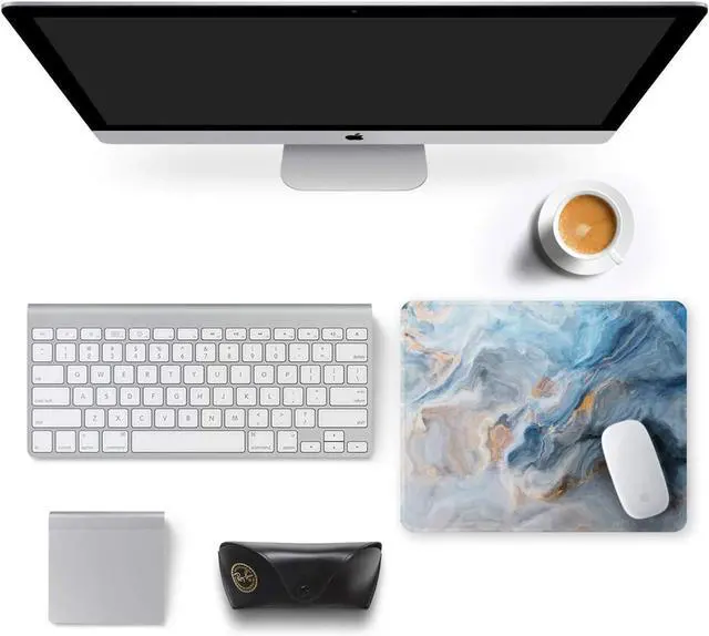 Alt view image 3 of 7 - Mouse Pad 12 x 10 in Art Marble Theme Computer Mouse Pad for Desk Premium-Textured Non-Slip Rubber Stitched Edges Waterproof Square Mouse Mat for Gaming Work Wireless Mice Blue