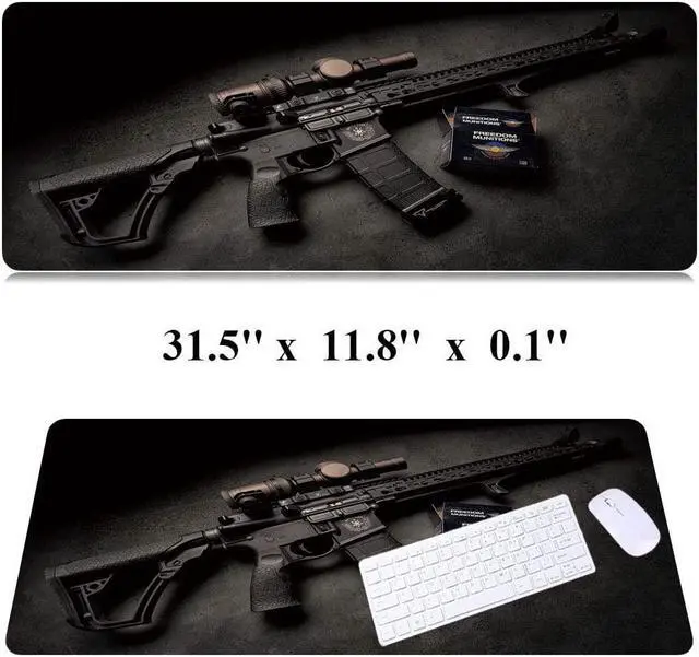 Alt view image 2 of 7 - RTGGSEL 31.5x11.8 Inch Non-Slip Long Extended Large Gaming Mouse Pad with Stitched Edges XL Laptops Keyboard Mouse Mat (Black Gun)