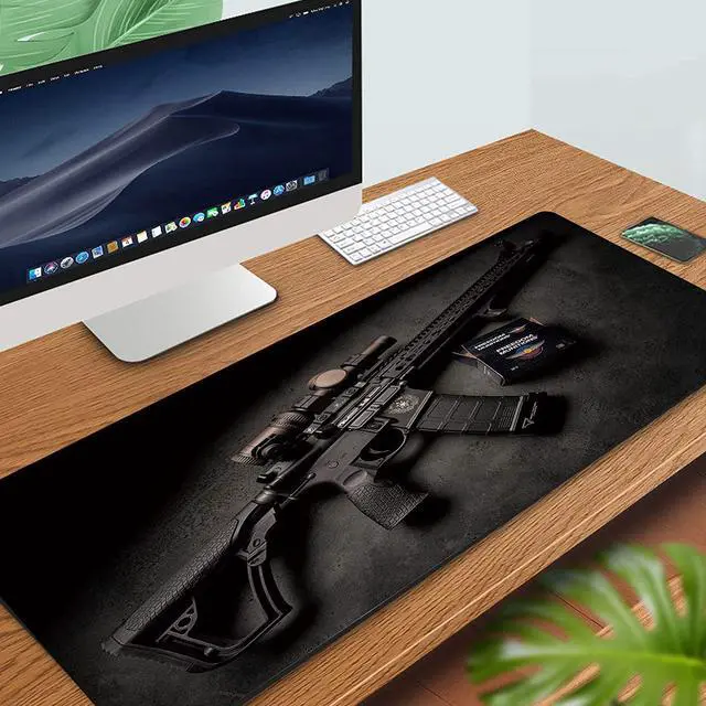 Alt view image 3 of 7 - RTGGSEL 31.5x11.8 Inch Non-Slip Long Extended Large Gaming Mouse Pad with Stitched Edges XL Laptops Keyboard Mouse Mat (Black Gun)