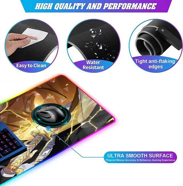 Alt view image 5 of 7 - RGB Mouse pad Anime Zenitsu Agatsuma Custom Design Mousepad,Mouse Pads with Non-Slip Rubber Base,Stitched Edges Mouse mat,Washable Desk pad for Computer Keyboard mice Laptop & PC,35.4x15.7 inch