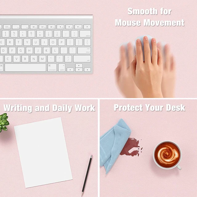 Alt view image 4 of 7 - Desk Pad 30 x 14 PU Leather Desk Mat XL Extended Mouse Pad Waterproof Desktop Blotter Protector Non-Slip Ultra Thin Large Laptop Keyboard Writing Mat for Office Home Pink