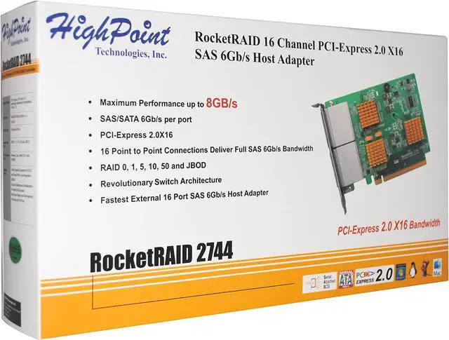 Alt view image 2 of 6 - HighPoint RocketRAID 2744 16-Port PCI-Express 2.0 x16 SAS/SATA RAID Controller