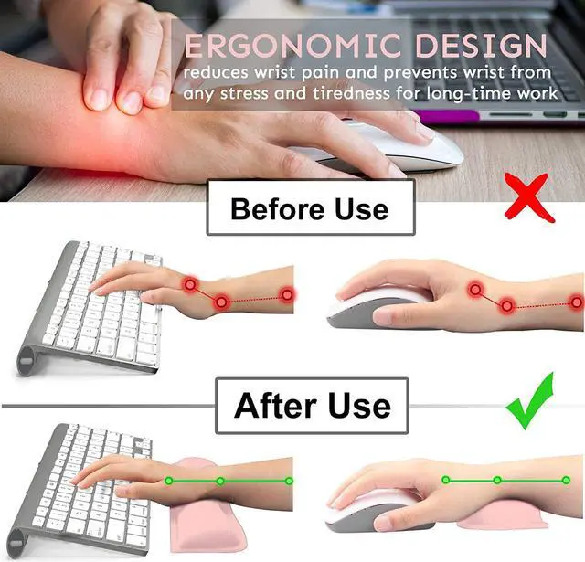 Alt view image 4 of 7 - iFine Upgrade Cleanable PU Leather Keyboard Wrist Rest Pad & Mouse Wrist Cushion Support for School, Office, Home, Computer, Laptop, Mac, Waterproof Lightweight Comfortable Pain Relief Typing -Pink