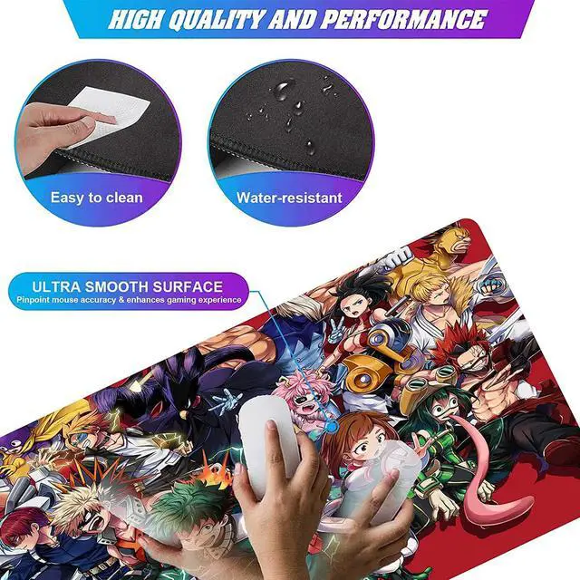 Alt view image 4 of 7 - Anime Mouse Pad My Hero Academia Characters,Extra Large Gaming Mousepad Laptop Desk Pad Mat,Non-Slip Rubber Base,Stitched Edges,Smooth Fabric,Computer Keyboard & Mice Combo Pads 35.4x15.7 inch