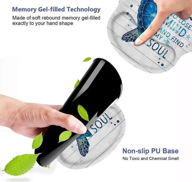 Alt view image 5 of 7 - Ergonomic Mouse Pad Wrist Support and Coffee Coaster, Funny Words with Blue Sea Turtle on Rustic Wooden Board Design Wrist Rest Mousepad, Pain Relief Wrist Mouse Pads for Computer Laptop Home Office