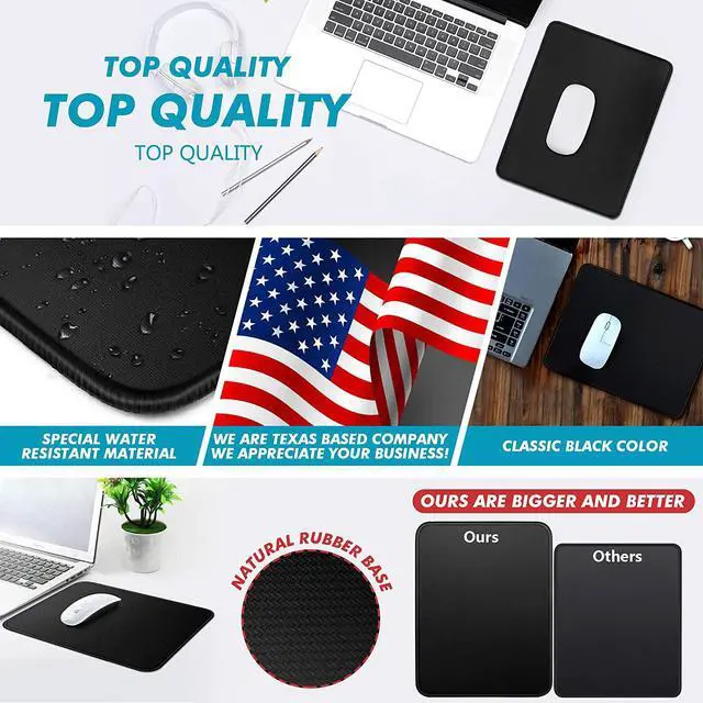 Alt view image 2 of 7 - [35% Larger] Gaming Mouse Pad 12x10x1/8. Delicate Stitched Edges & Non-Slip Natural Rubber Base, Premium-Textured & Waterproof Mousepad, Mouse Mat for Computer, Laptop, PC, Office & Home, Black
