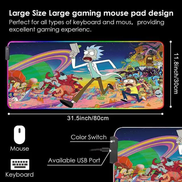 Alt view image 3 of 6 - RGB Gaming Mouse Pad XXL (800x300mm) - Non-Slip Rubber Base, Smooth Surface, 10 LED Modes, Micro-USB | Computer Carpet Desk Mat for PC, Laptop, Gaming Accessories
