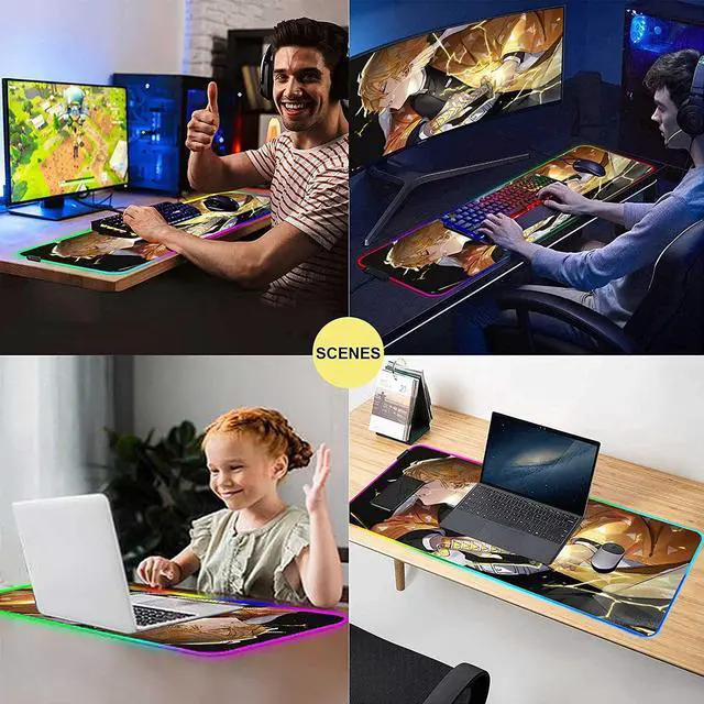Alt view image 6 of 7 - RGB Mouse pad Anime Zenitsu Agatsuma Custom Design Mousepad,Mouse Pads with Non-Slip Rubber Base,Stitched Edges Mouse mat,Washable Desk pad for Computer Keyboard mice Laptop & PC,35.4x15.7 inch